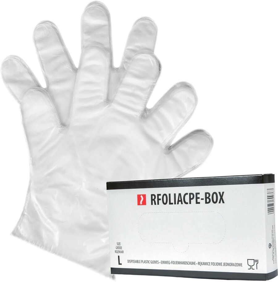 Jednorázové pracovní rukavice FOLIA CPE 100ks BOX