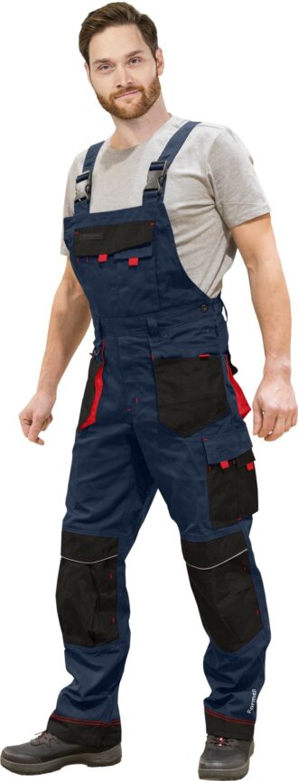Pracovní kalhoty s laclem PROFI NAVY RED 2.0