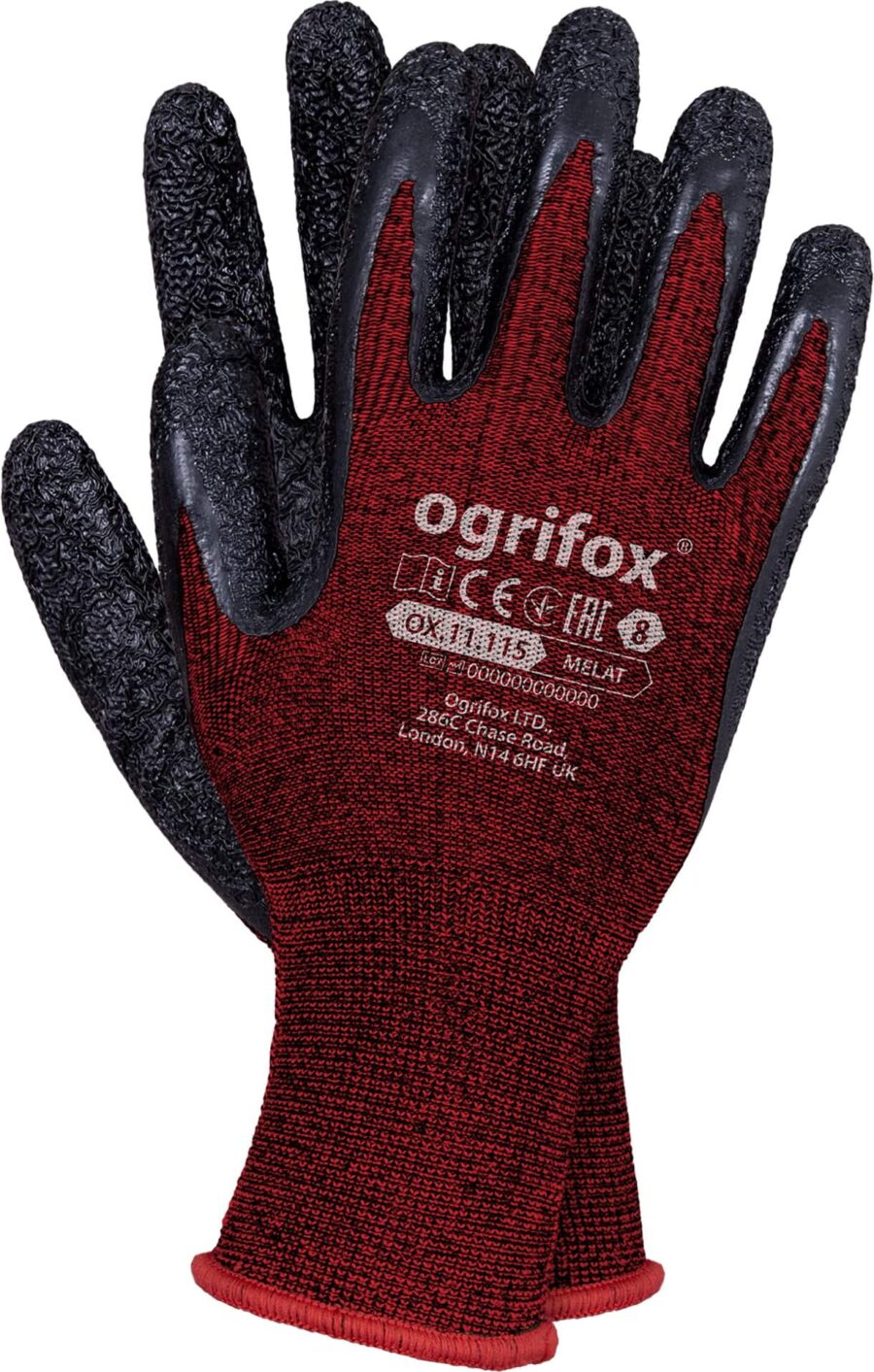 Pracovní rukavice máčené v latexu SPANDEX OX RED