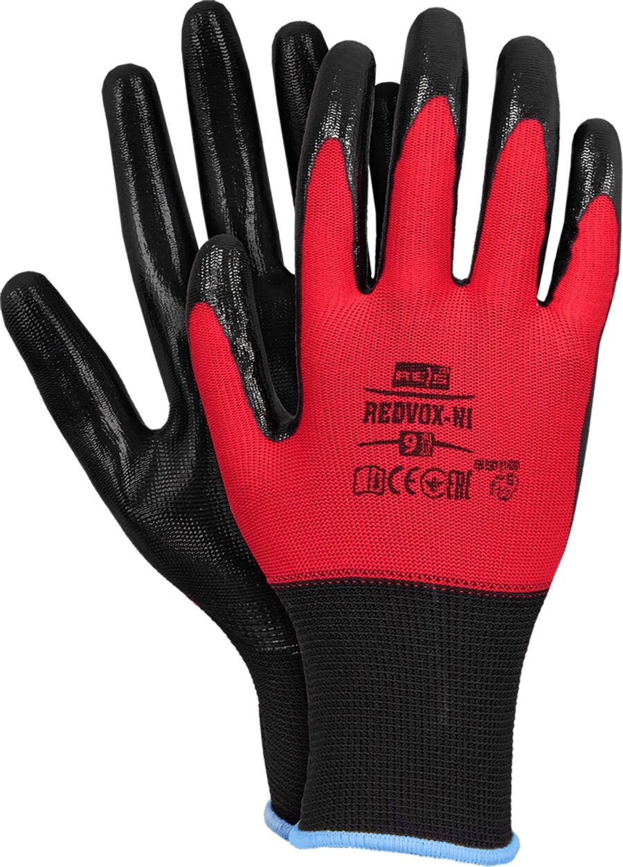 Pracovní rukavice máčené v nitrilu NITRENI RED